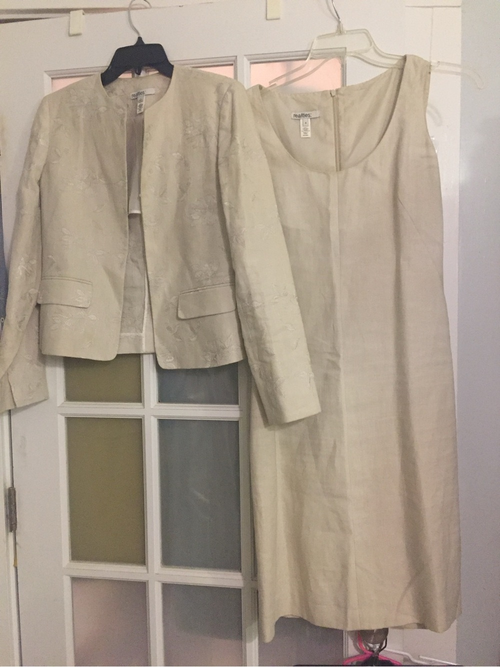 Realities Embroidered Natural Linen Dress and Jacket Suit Size 4